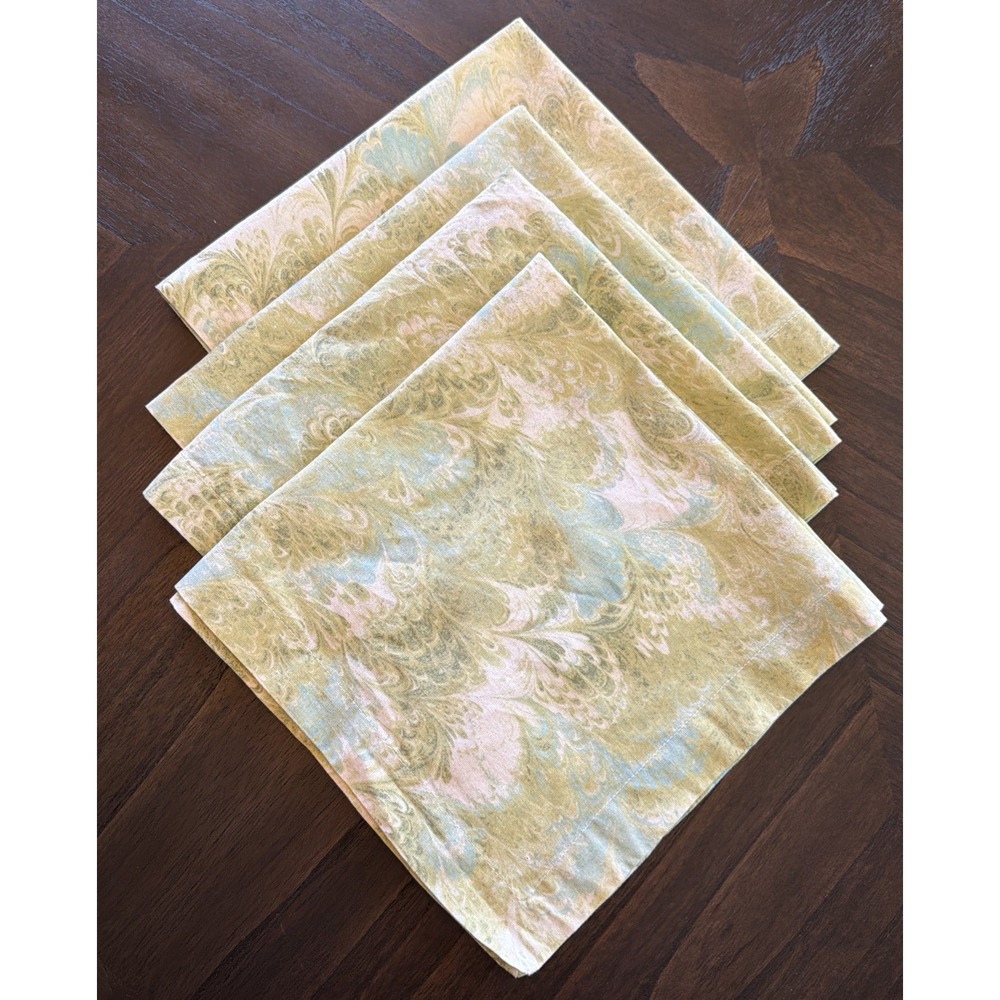 Vintage Williams Sonoma Feather Floral Fabric Napkins 20 X 20 Square 4 PC Cotton